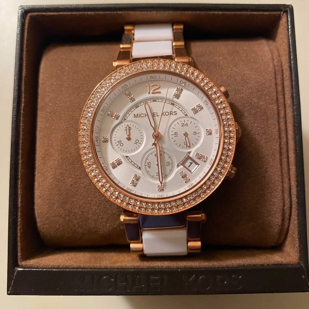 Michael Kors Women's Chronograph White And Rose Gold Tone Stainless Steel